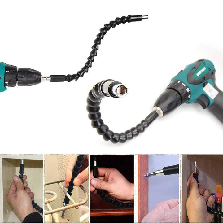 Close-up view of flexible drill shaft bending in various directions
