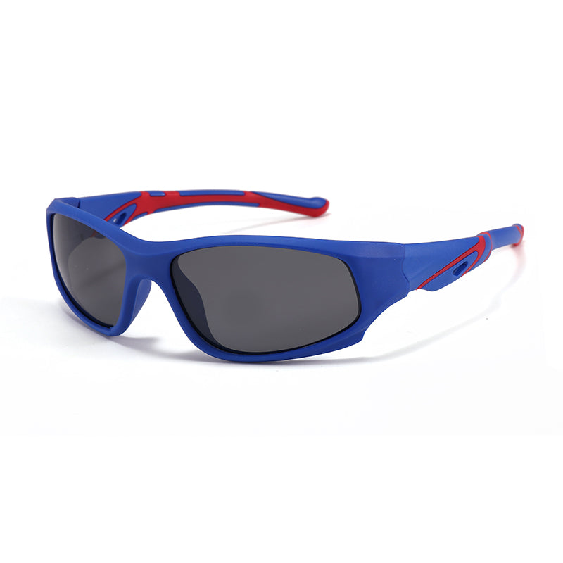 Kids flexible polarized sports sunglasses in navy blue with dark lenses