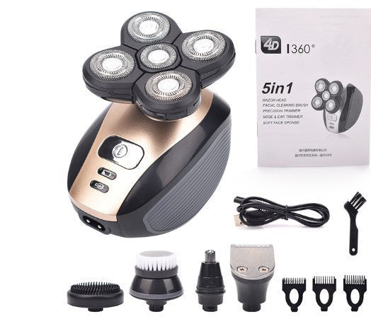 Men's 5-in-1 electric rotary shaver with attachments and manual