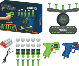 Floating target shooting game complete set with two blasters and accessories