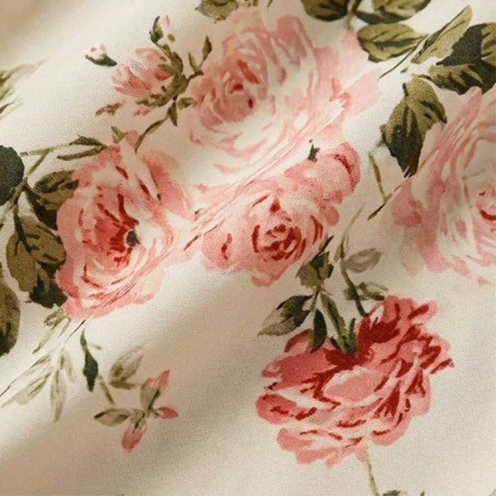 Side view of sleeveless casual floral dress for women