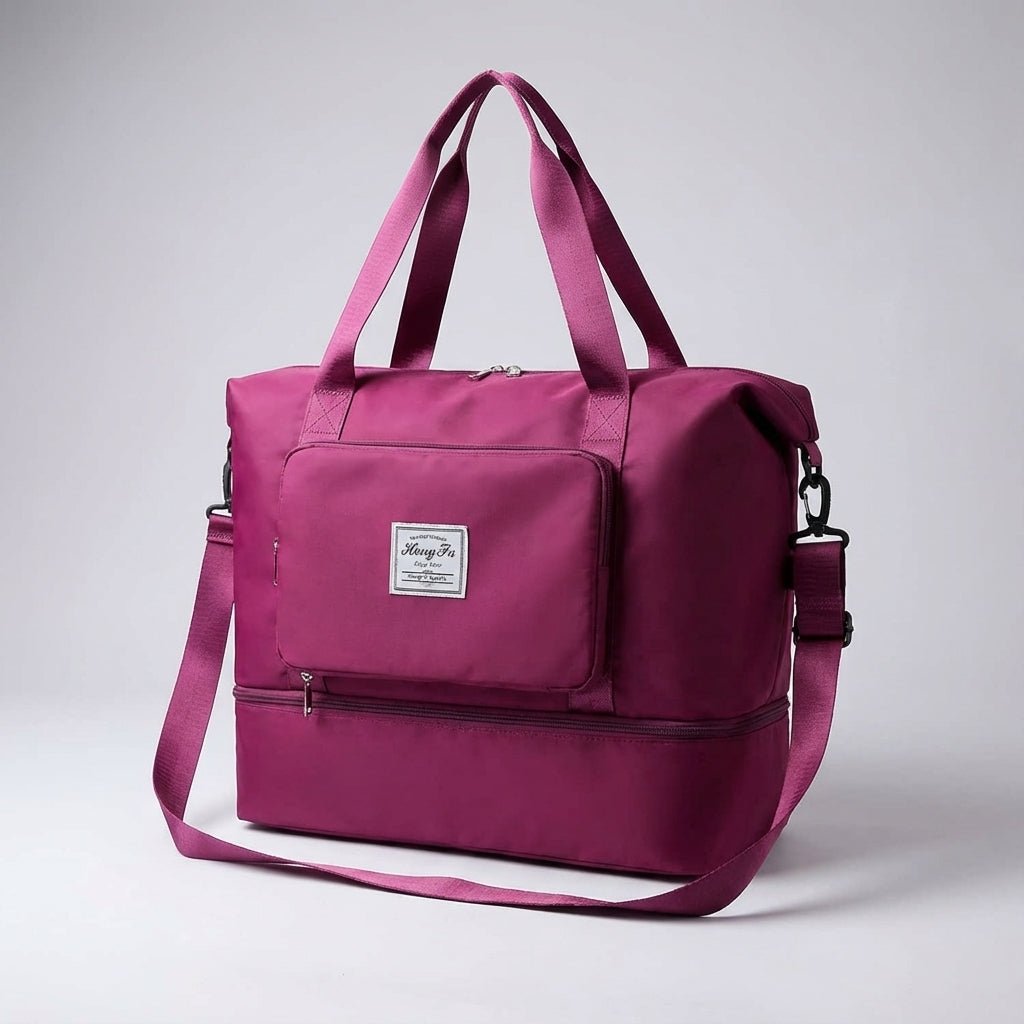 Expandable luggage bag showing zipper extension for extra packing capacity