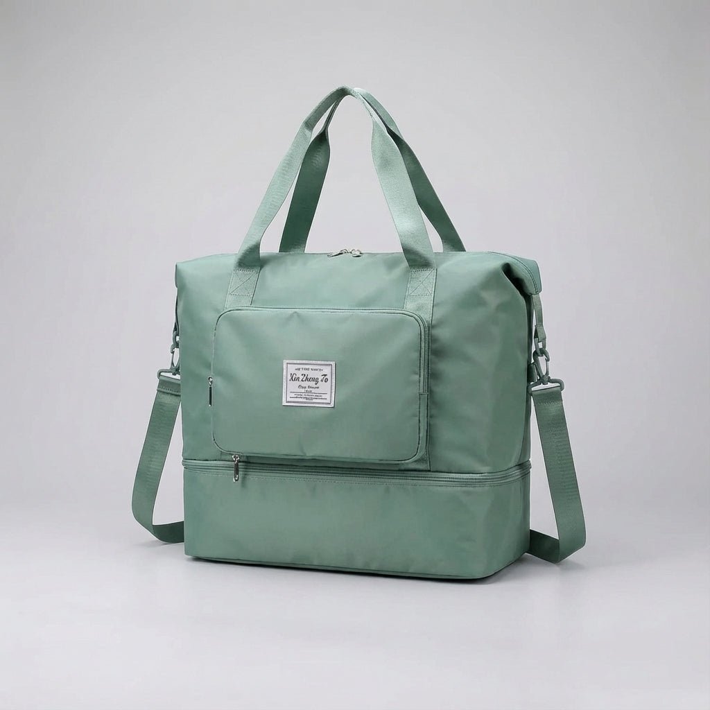 Multifunctional travel bag featuring a trolley sleeve for easy luggage stacking