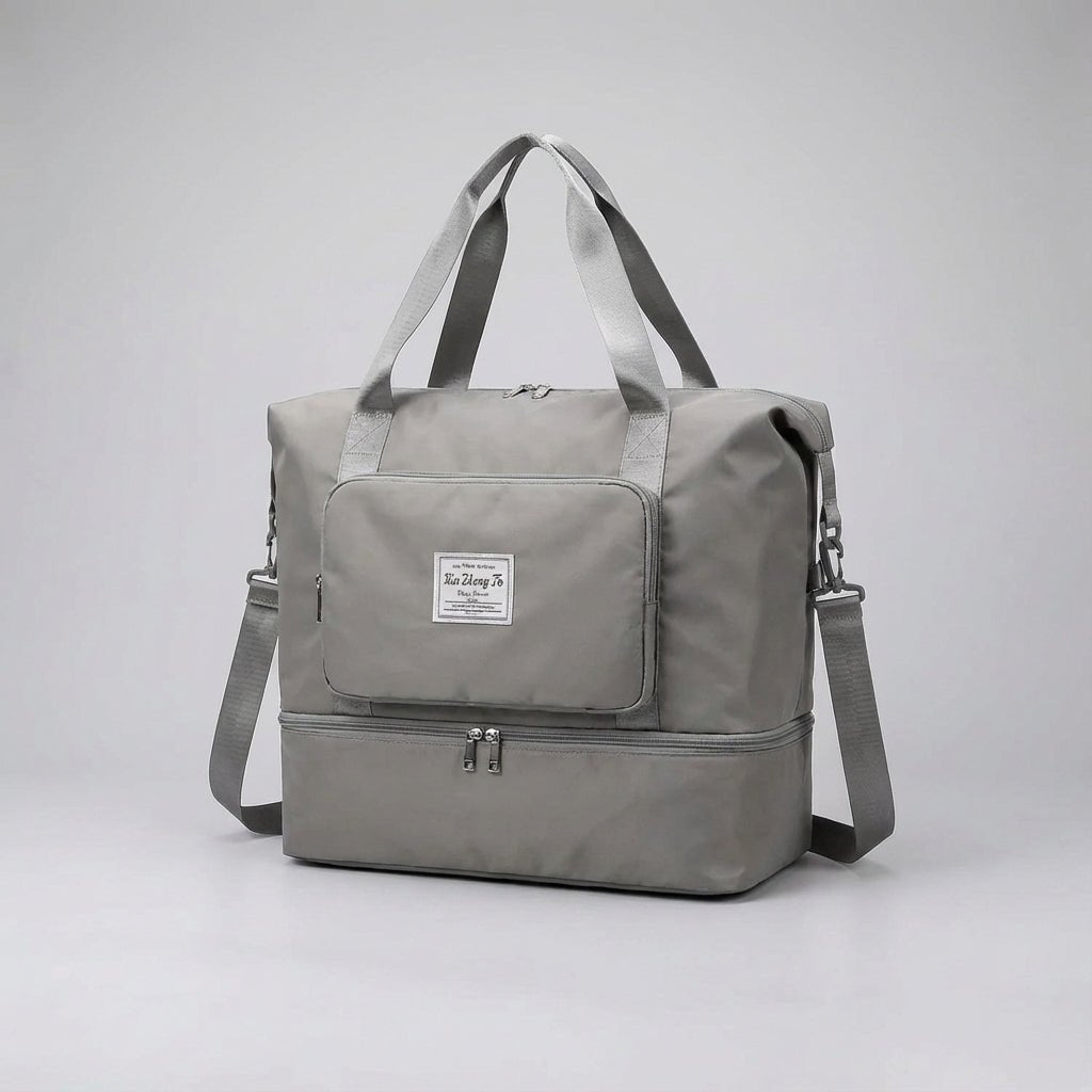 Durable unisex travel bag packed with clothes and essentials for weekend trips
