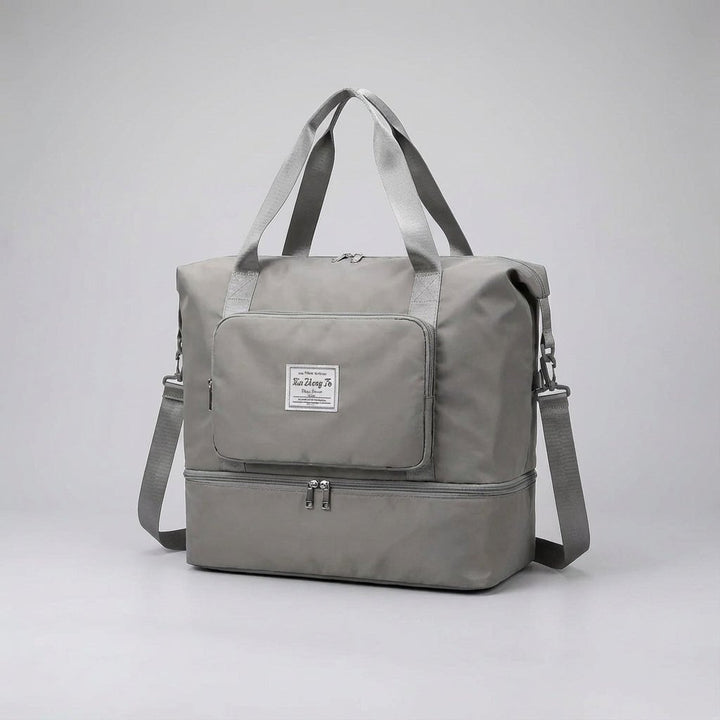 Durable unisex travel bag packed with clothes and essentials for weekend trips