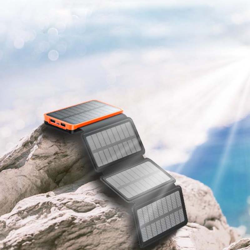 Complete portable solar charger kit packed for travel and hiking