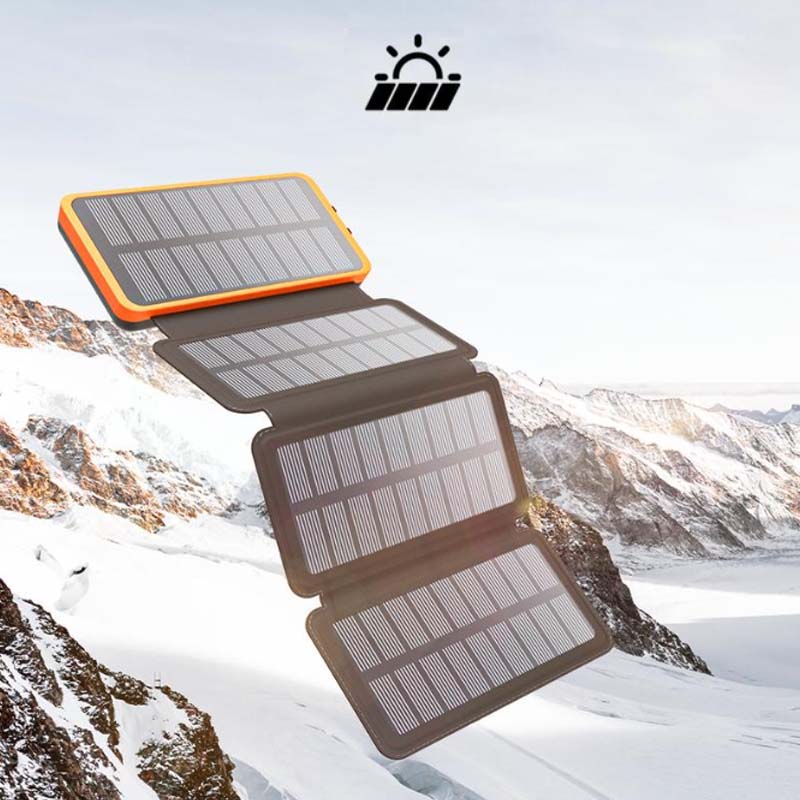 Durable outdoor emergency charger and solar power bank closeup