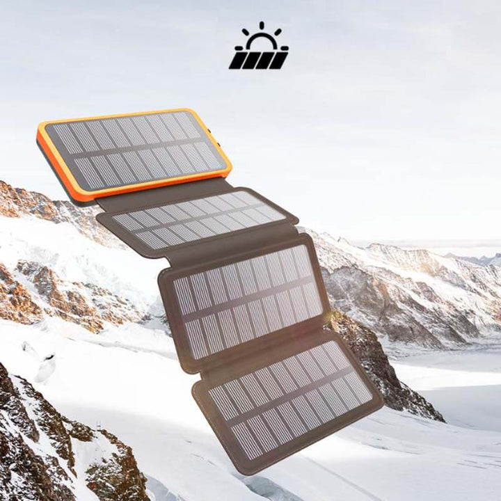 Durable outdoor emergency charger and solar power bank closeup