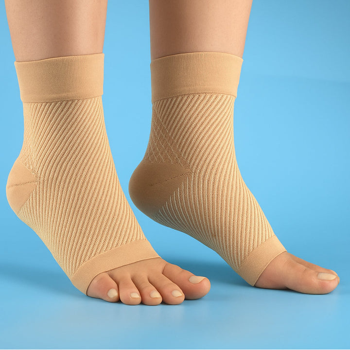 Foot and ankle support sleeve rolled up for travel packing