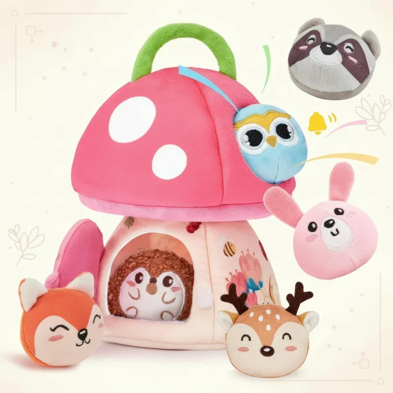 Kids forest sensory plush toy mushroom house style with woodland characters