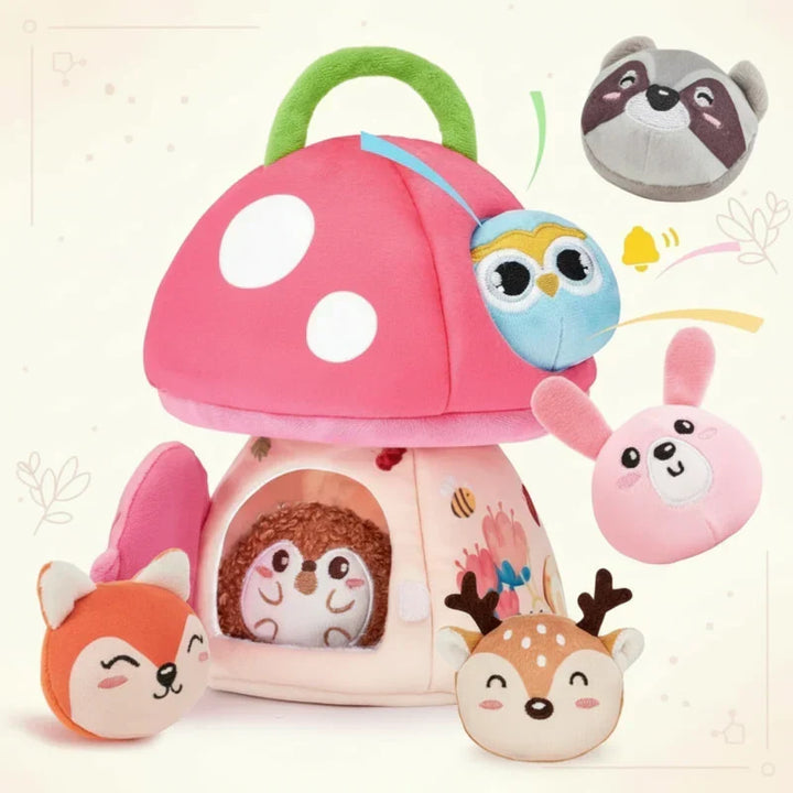 Kids forest sensory plush toy mushroom house style with woodland characters