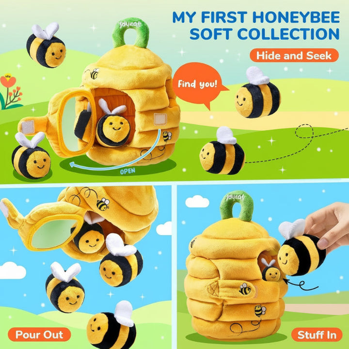 Kids woodland plush sensory toy displayed on a flat surface for playtime