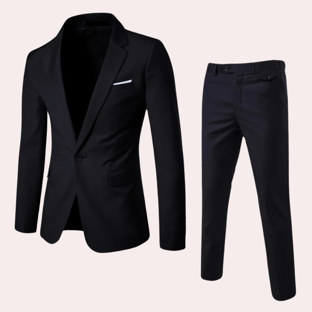 Black men's formal suit jacket and trousers set