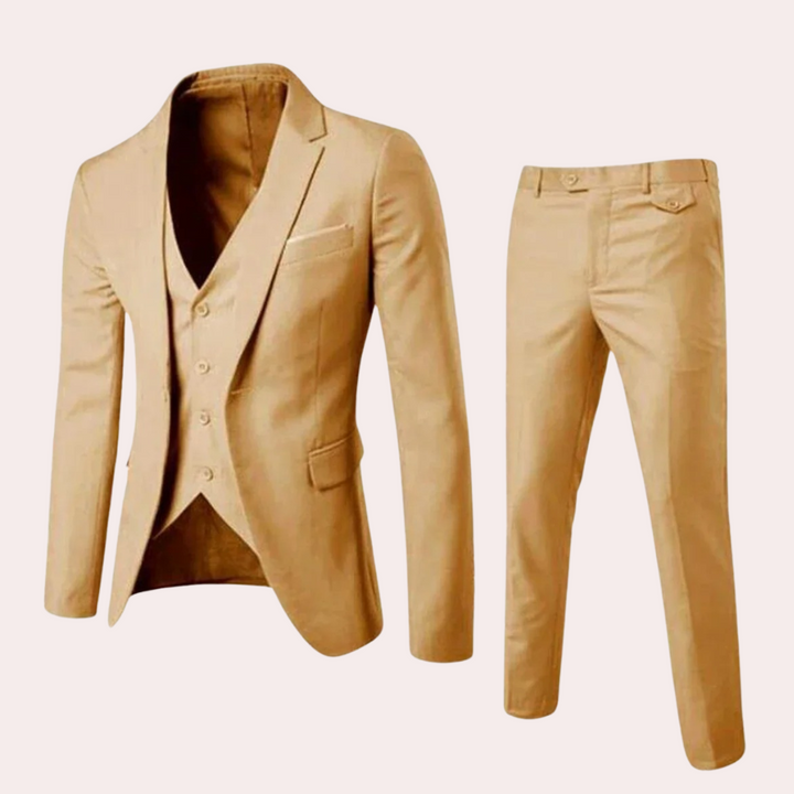 Khaki men's elegant suit set with vest and trousers
