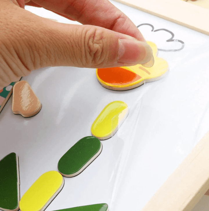 Educational toy magnetic drawing board close-up of the wooden construction