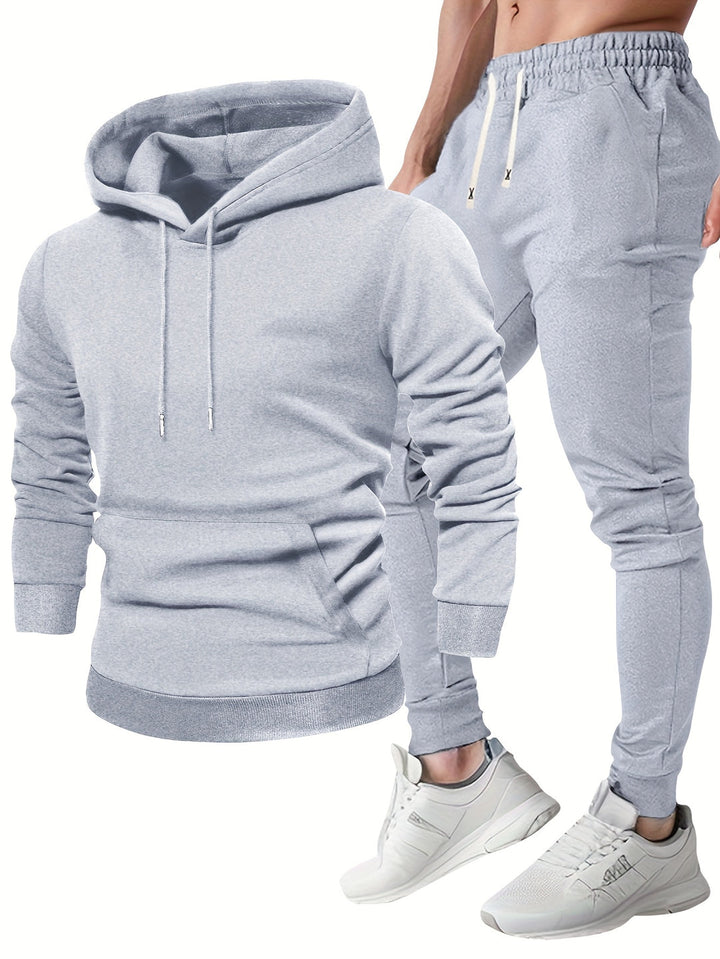 Full view of mens sports set hoodie and jogging bottoms combined