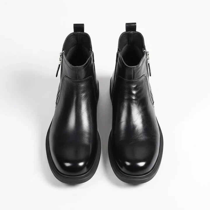 Sturdy men's boots neatly arranged, ideal for casual and everyday wear.