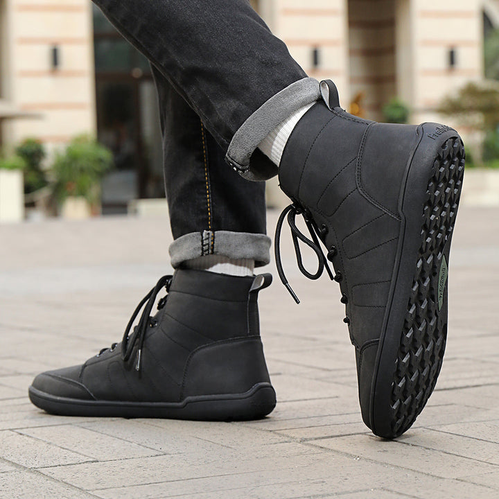 Close-up of durable water-resistant material on winter sneakers