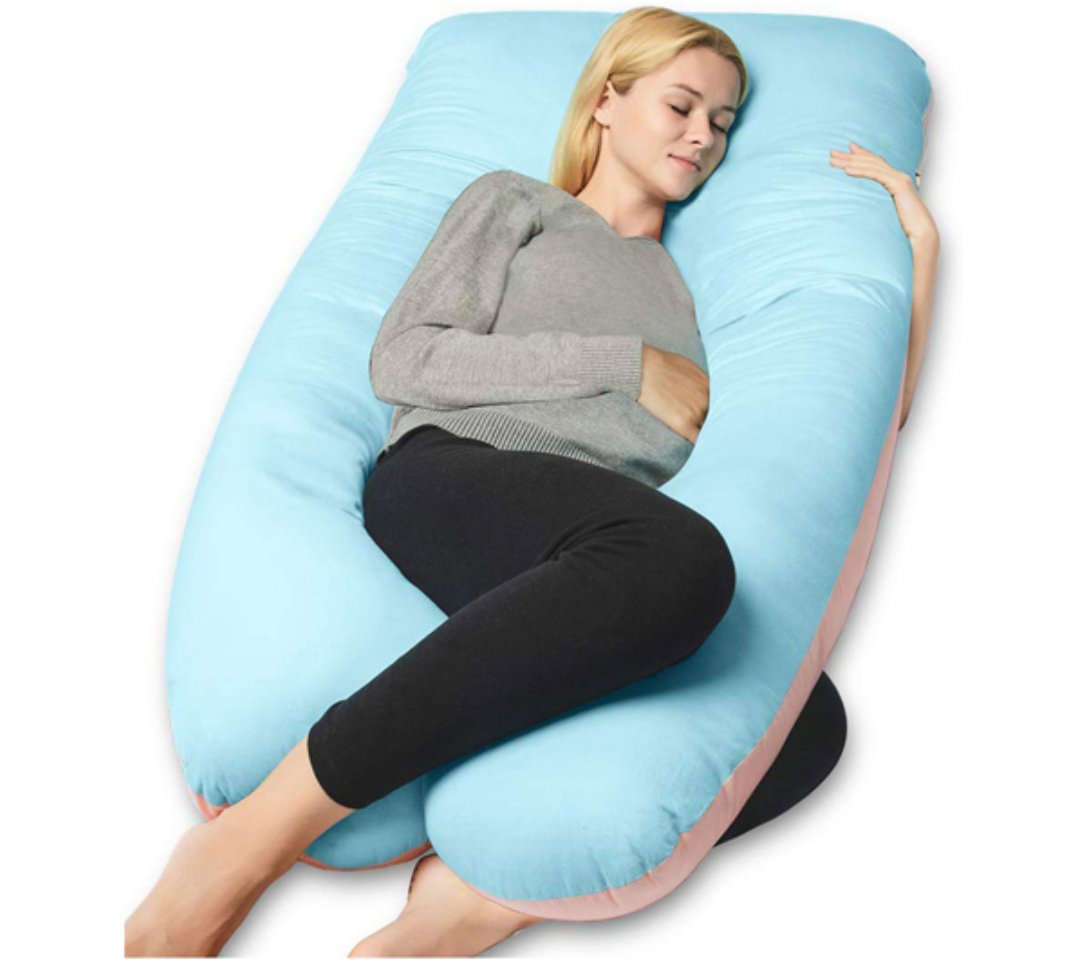 Removable washable cover feature of the white pregnancy support pillow