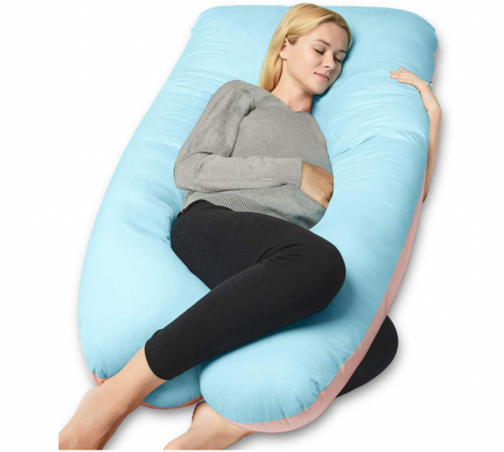Removable washable cover feature of the white pregnancy support pillow