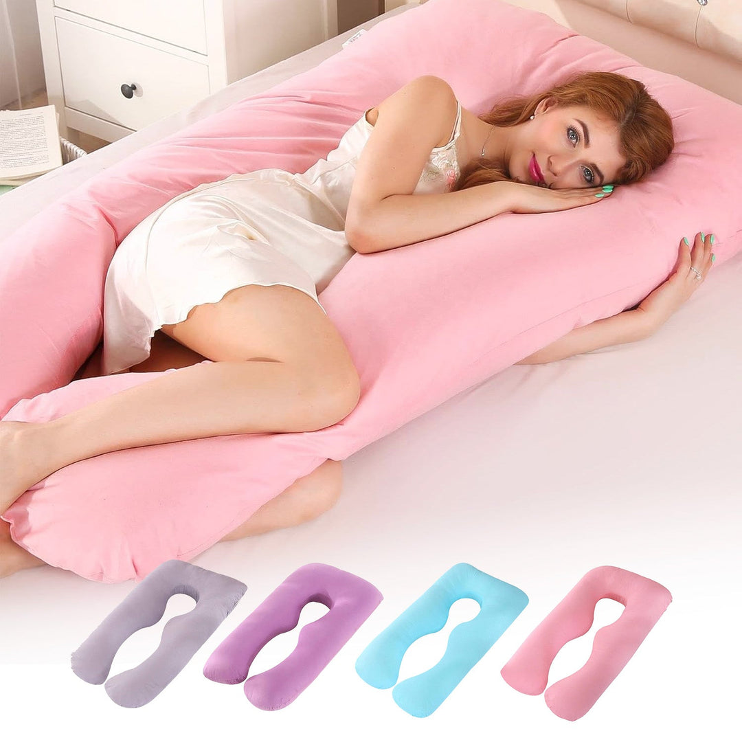 Ergonomic U-shaped maternity pillow providing full body support for sleeping