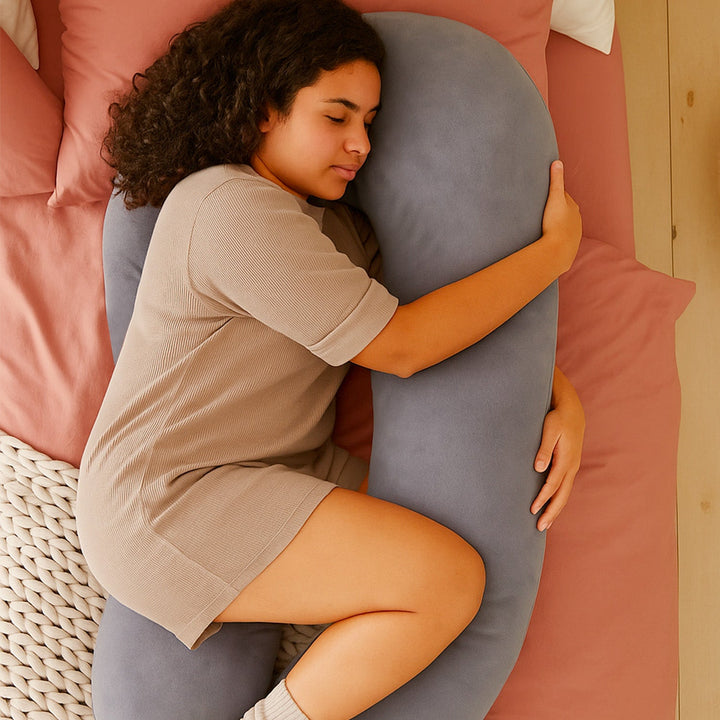 Close-up of soft breathable fabric on the U-shaped pregnancy support pillow
