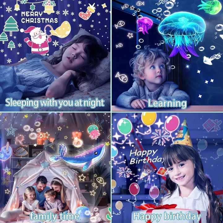 Star projector ambient light showing 360-degree rotation features for relaxing bedroom lighting