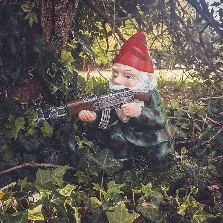 Unique tactical garden gnome yard art sculpture for funny home landscaping