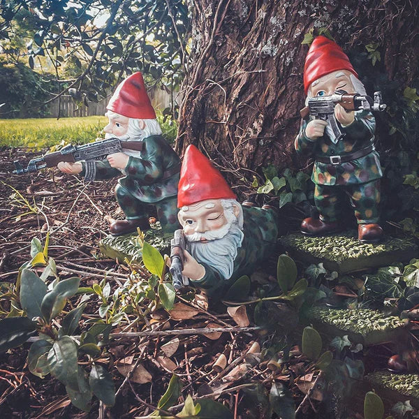Mini tactical garden gnome warrior lawn decoration with tactical vest
