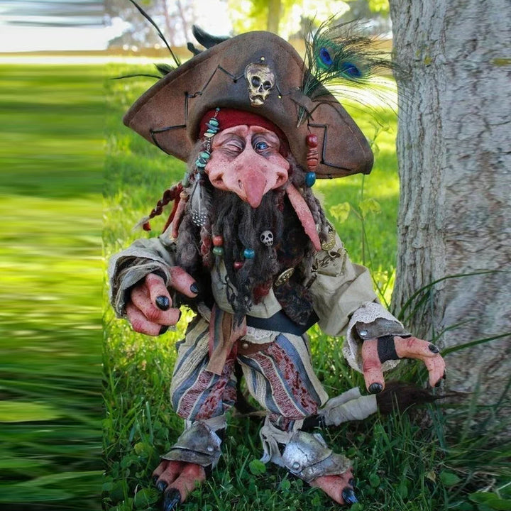 Full view of large garden goblin statue styled for lawn and yard