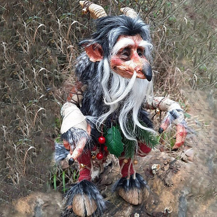 Horned fantasy goblin garden statue variant B outdoors