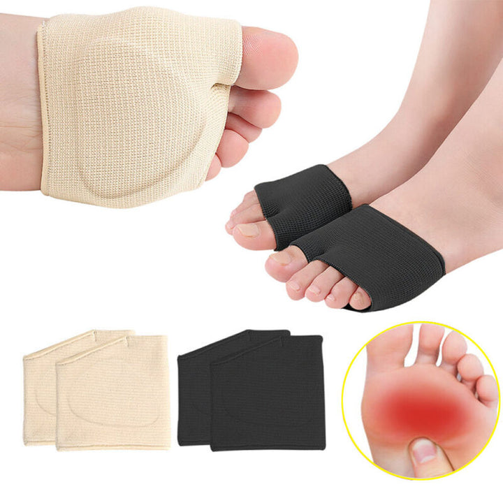 Close-up of flexible forefoot pain relief sleeve showing the durable gel metatarsal pad