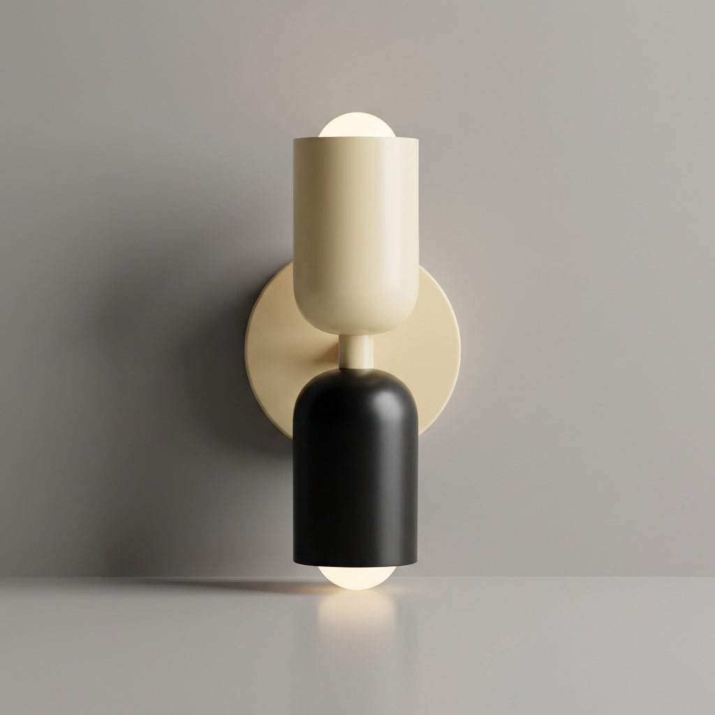 Ambient light casting warm shadows from a designer geometric wall sconce.