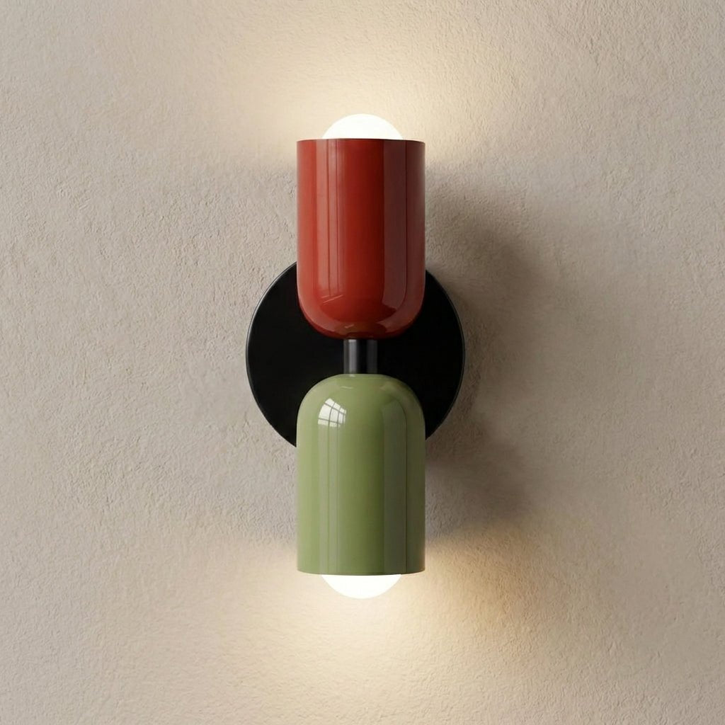 Full view of the geometric wall lamp turned on, highlighting its modern lighting appeal.