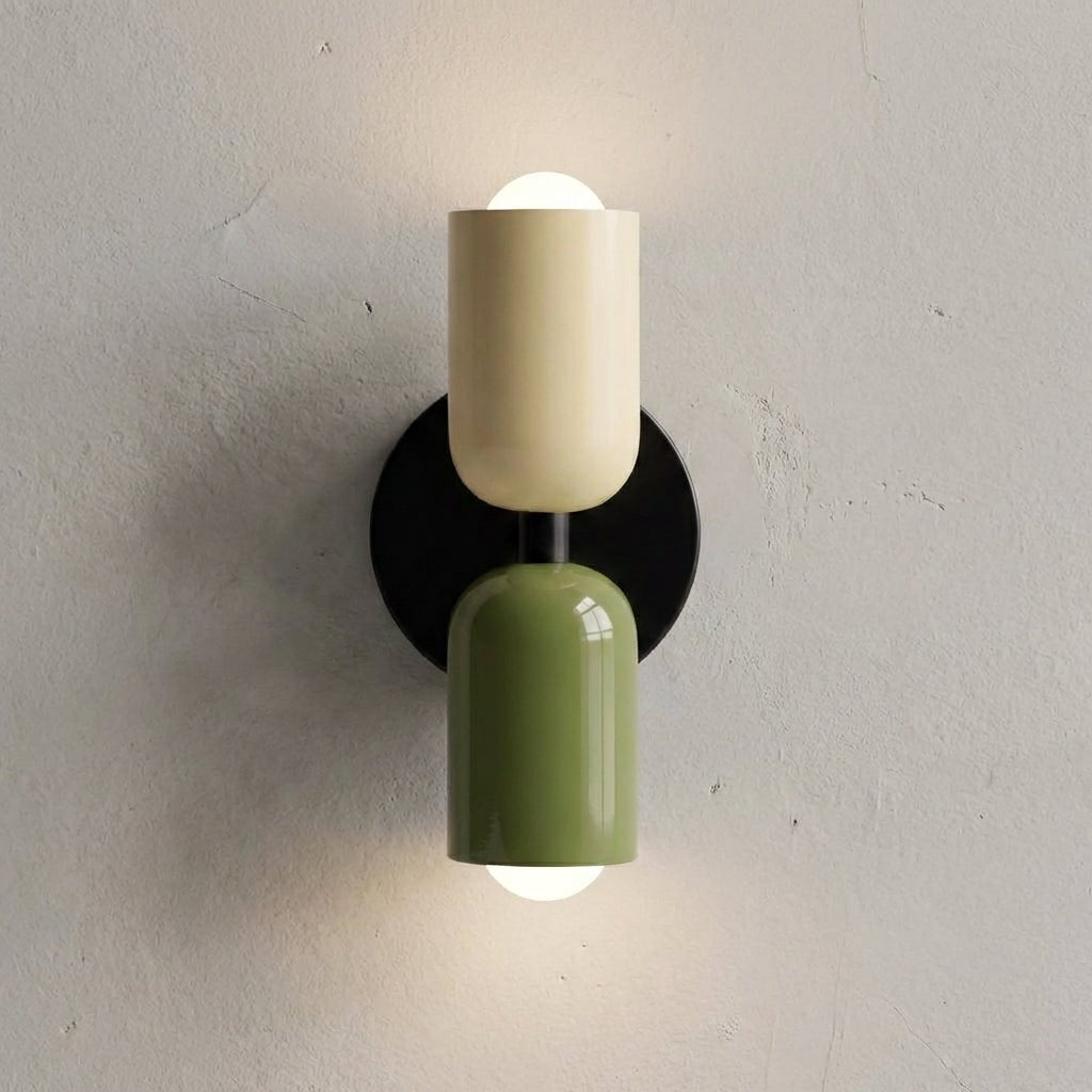 Geometric wall lamp mounted on a textured living room wall as modern decor.