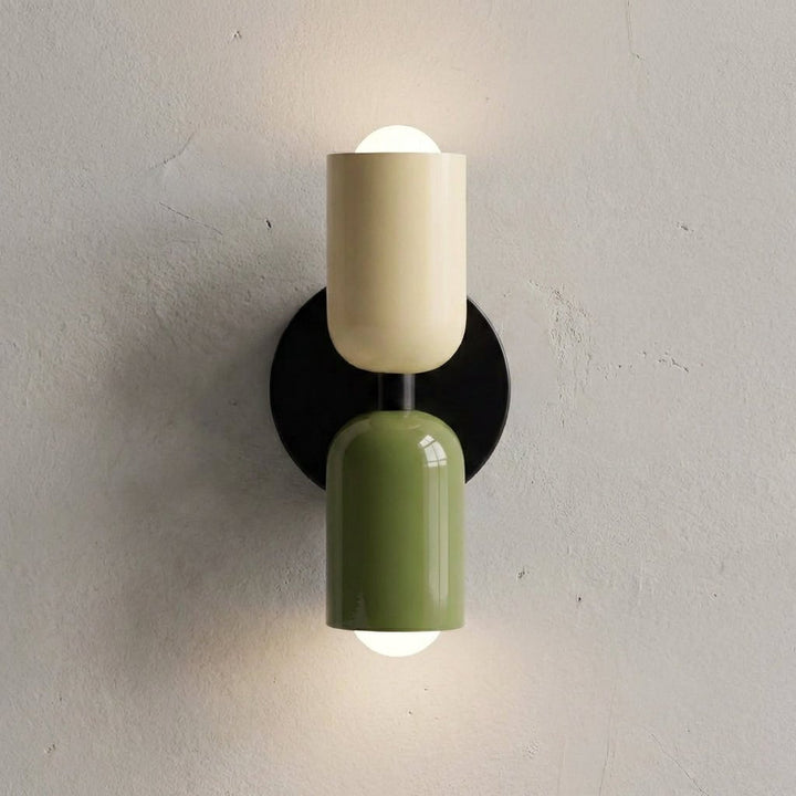 Geometric wall lamp mounted on a textured living room wall as modern decor.
