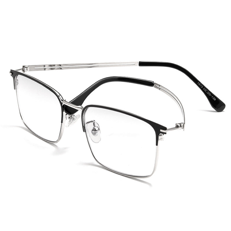 Side angle view of modern metal frame reading glasses