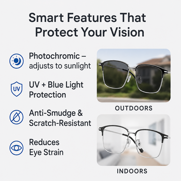 Stylish unisex eyewear featuring intelligent progressive lenses for vision correction