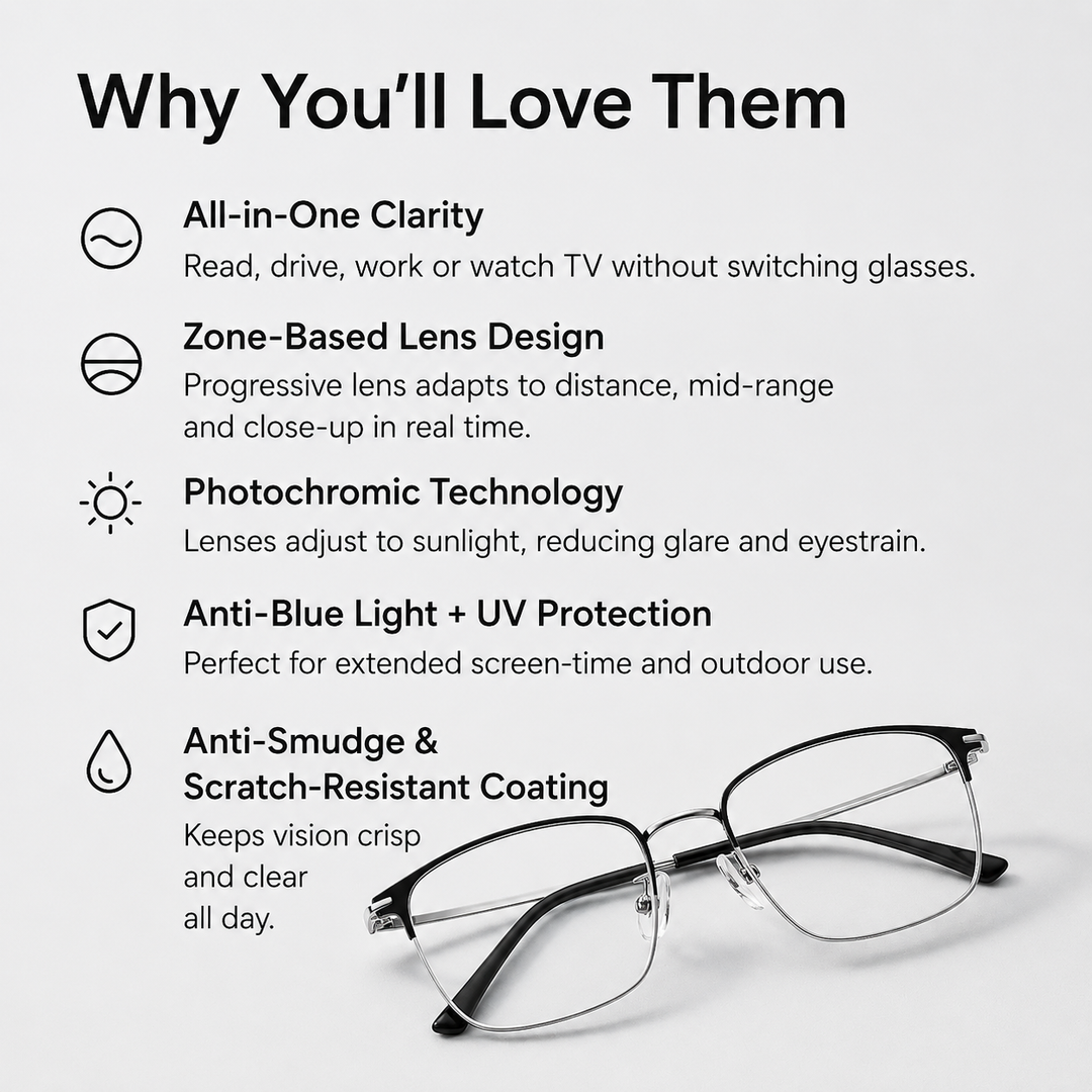 Flexible frame unisex progressive reading glasses with blue light protection