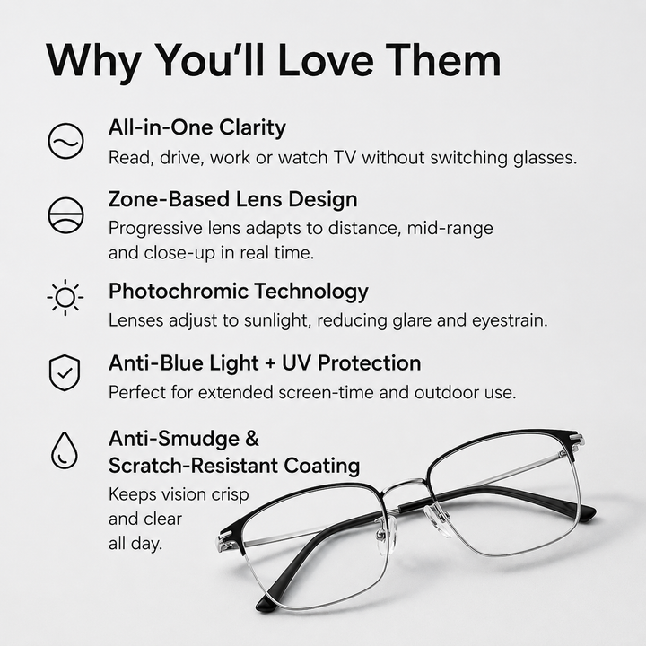 Flexible frame unisex progressive reading glasses with blue light protection