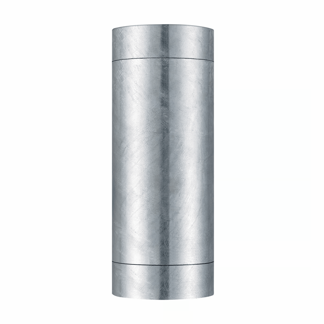 Weatherproof GU10 exterior wall light fixture in sleek silver mounted on patio brick wall
