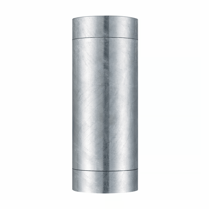 Weatherproof GU10 exterior wall light fixture in sleek silver mounted on patio brick wall