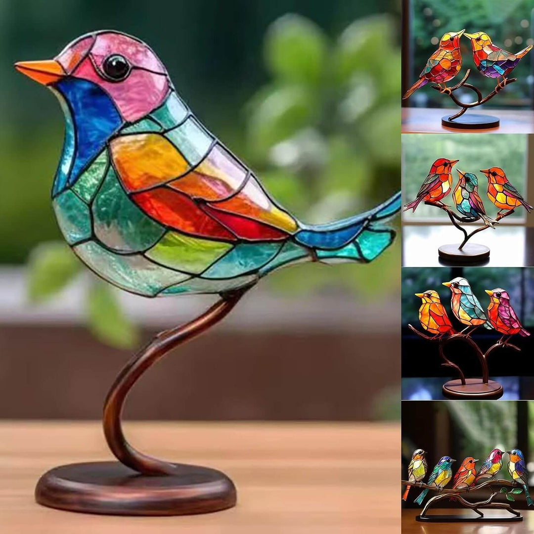 Colourful birds on a branch figurine styled as a shelf and home accent