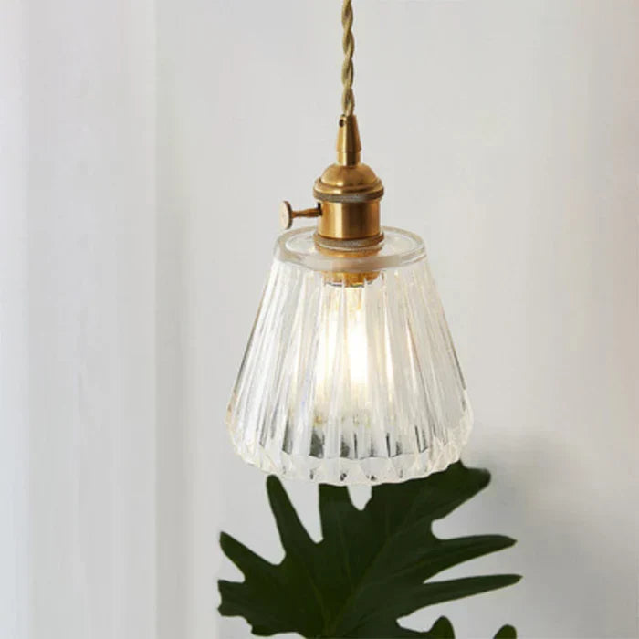 Home lighting concept showing the glass pendant lamp installed in a hallway