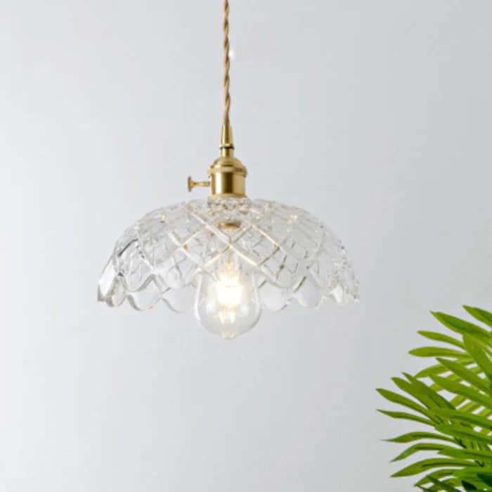 Interior design view featuring the glass pendant lamp in a spacious loft