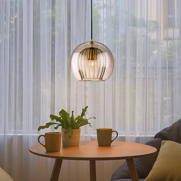 Energy efficient LED pendant hanging in a stylish living space