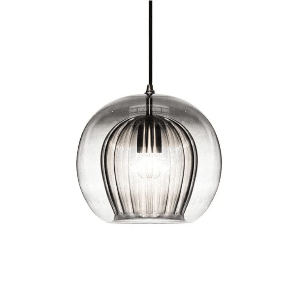 Side angle view of the modern glass pendant light installation