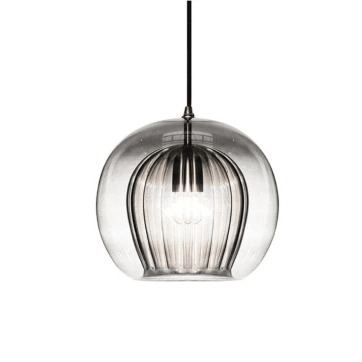 Side angle view of the modern glass pendant light installation