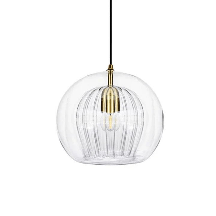 Minimalist lighting fixture casting a warm glow on countertops