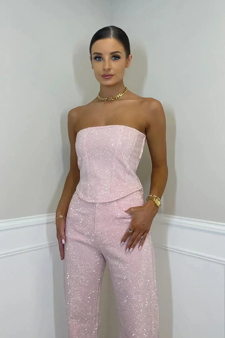 Party wear glitter outfit top and high-waist pants